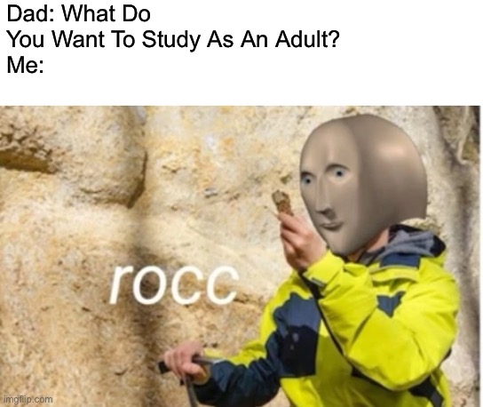 rocc | Dad: What Do You Want To Study As An Adult?
Me: | image tagged in rocc | made w/ Imgflip meme maker