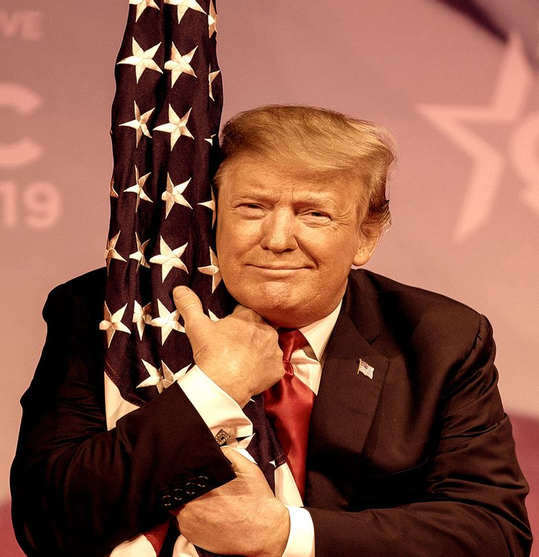 Trump wrapped in flag USA Republican Fascism Blank Meme Template