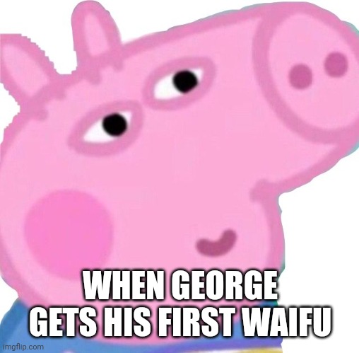 Sus George pig | WHEN GEORGE GETS HIS FIRST WAIFU | image tagged in sus george pig | made w/ Imgflip meme maker