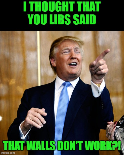 Donal Trump Birthday | I THOUGHT THAT YOU LIBS SAID THAT WALLS DON'T WORK?! | image tagged in donal trump birthday | made w/ Imgflip meme maker