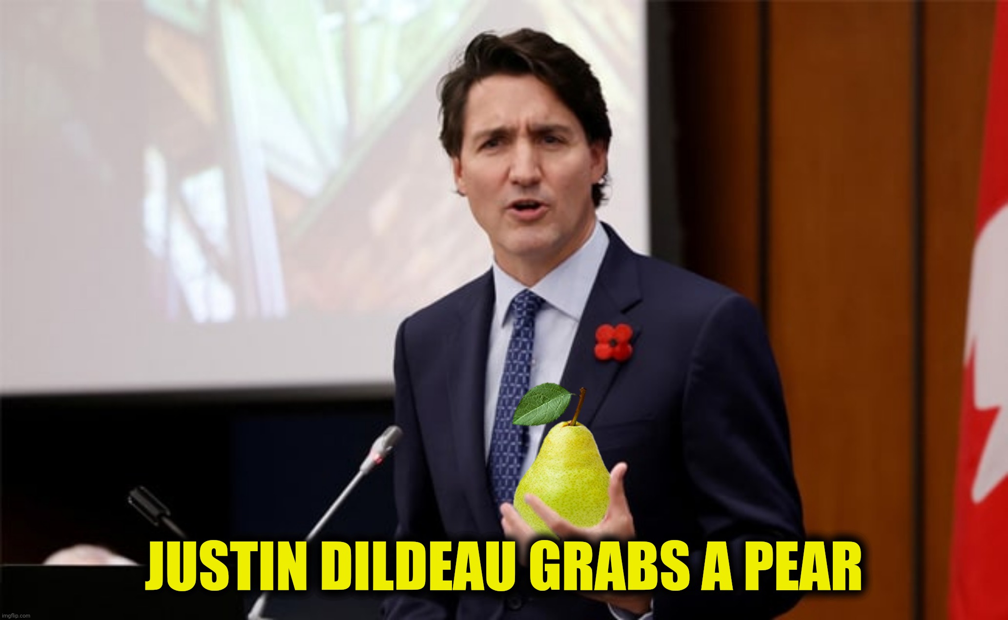JUSTIN DILDEAU GRABS A PEAR | made w/ Imgflip meme maker