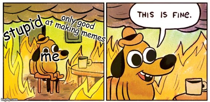 Yes | only good at making memes; stupid; me | image tagged in memes,this is fine | made w/ Imgflip meme maker