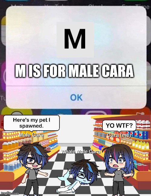 My boyfriend spawned a PET WHALE? | M IS FOR MALE CARA | image tagged in iphone notification,pop up school,memes,funny,love,spring break | made w/ Imgflip meme maker