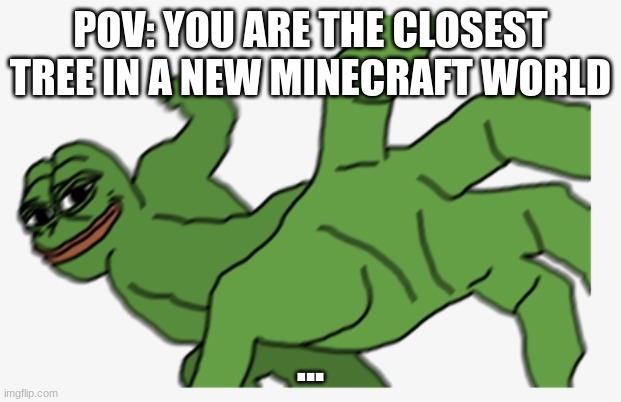 minecraft meme | POV: YOU ARE THE CLOSEST TREE IN A NEW MINECRAFT WORLD; ... | image tagged in buff pepe punch | made w/ Imgflip meme maker