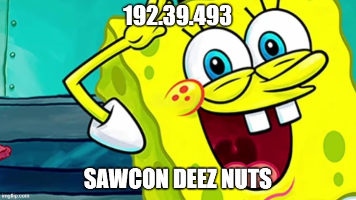 epik spongebob real | 192.39.493; SAWCON DEEZ NUTS | image tagged in spongebob ip address | made w/ Imgflip meme maker