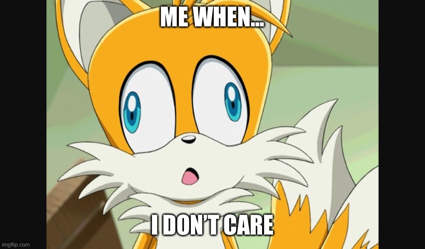 He doesn’t care | ME WHEN... I DON’T CARE | image tagged in sonic- derp tails,cute,uwu | made w/ Imgflip meme maker