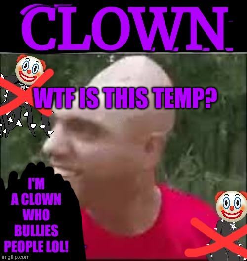 Spike Clown | WTF IS THIS TEMP? | image tagged in spike clown | made w/ Imgflip meme maker