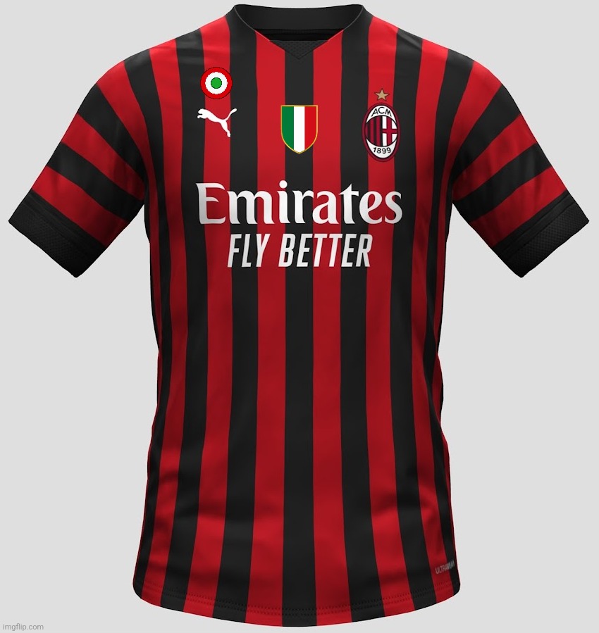 AC Milan 2022-2023 Home Jersey with Scudetto and Coccarda (if they won both Serie A and Coppa Italia) | image tagged in ac milan,jersey,football,soccer,calcio,2023 | made w/ Imgflip meme maker