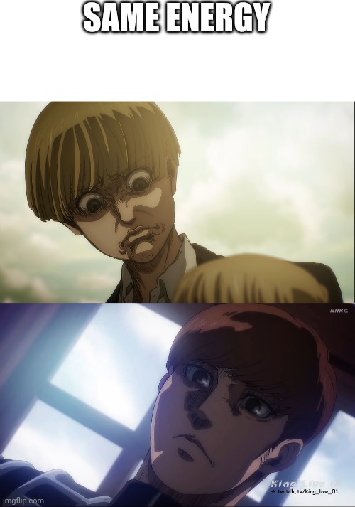 SAME ENERGY | image tagged in attack on titan,aot,anime,anime meme | made w/ Imgflip meme maker
