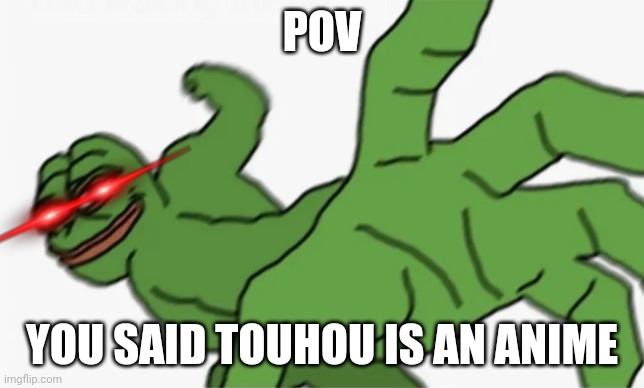 No just no |  POV; YOU SAID TOUHOU IS AN ANIME | image tagged in pepe punch,no,touhou | made w/ Imgflip meme maker