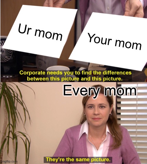 Moms be like | Ur mom; Your mom; Every mom | image tagged in memes,they're the same picture | made w/ Imgflip meme maker