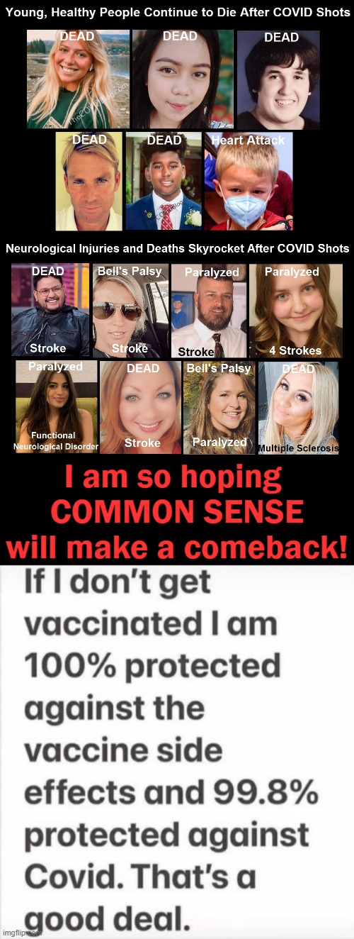 Webster’s Dictionary Defines Common Sense as “Good sense & sound judgment in practical matters.” | image tagged in politics,covid vaccine,side effects,deaths,deadly jabs,common sense | made w/ Imgflip meme maker