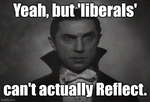 OG Vampire  | Yeah, but 'liberals' can't actually Reflect. | image tagged in og vampire | made w/ Imgflip meme maker