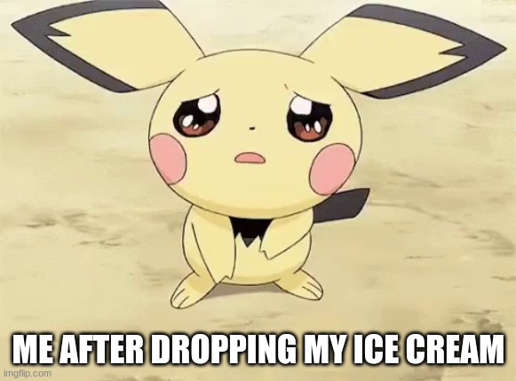 Why? | ME AFTER DROPPING MY ICE CREAM | image tagged in sad pichu | made w/ Imgflip meme maker