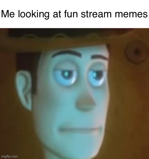 Me looking at fun stream memes | image tagged in blank white template,disappointed woody | made w/ Imgflip meme maker