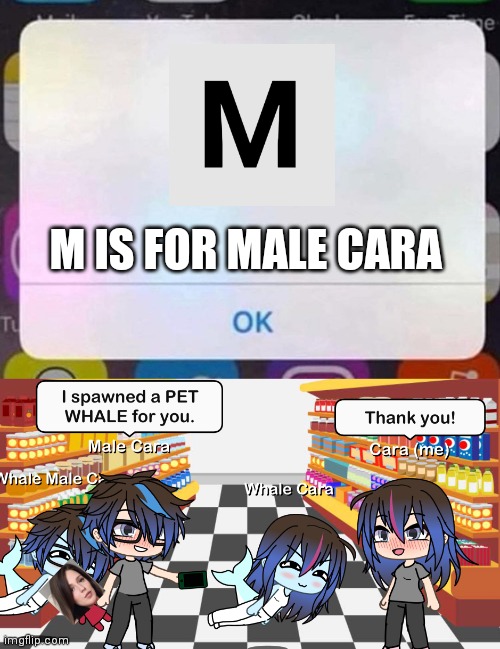My boyfriend with the Erika doll. He is able to spawn animals but not me. | M IS FOR MALE CARA | image tagged in iphone notification,pop up school,memes,love,spring break | made w/ Imgflip meme maker