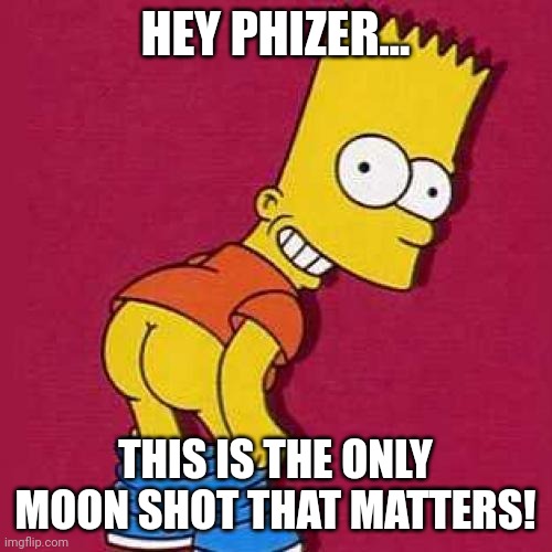 Moon shot |  HEY PHIZER... THIS IS THE ONLY MOON SHOT THAT MATTERS! | image tagged in bart simpson mooning,moon,shot | made w/ Imgflip meme maker