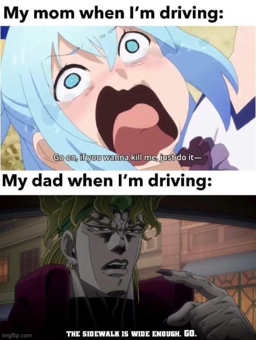 This actually happened to me and I'm a man, and I told my sister's husband it's just yellow light go, and I said it in the most  | image tagged in driveing,aqua,dio,funny memes,memes | made w/ Imgflip meme maker