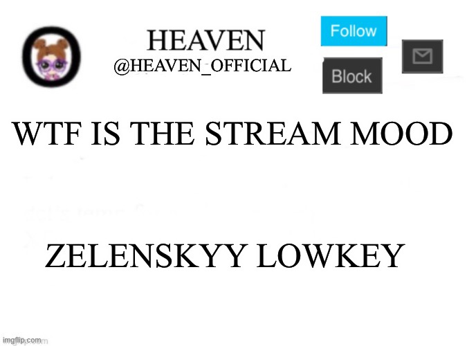 Who or what is that :/ | WTF IS THE STREAM MOOD; ZELENSKYY LOWKEY | image tagged in heaven s template | made w/ Imgflip meme maker