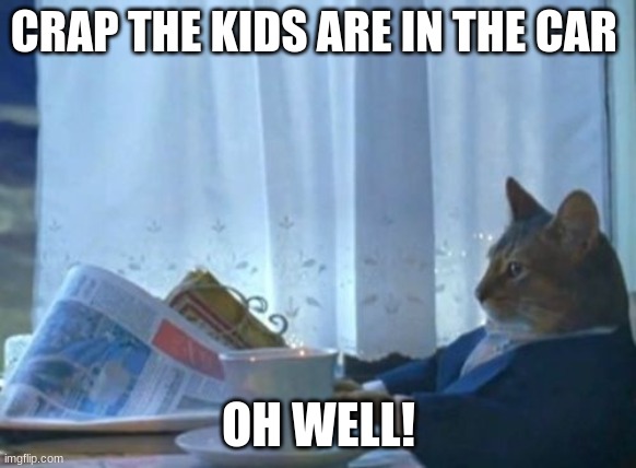 cat | CRAP THE KIDS ARE IN THE CAR; OH WELL! | image tagged in memes,i should buy a boat cat | made w/ Imgflip meme maker