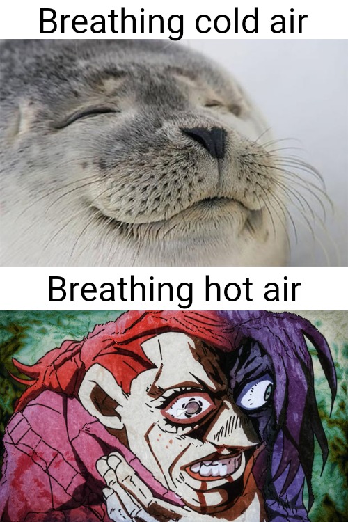 Blank White Template | Breathing cold air; Breathing hot air | image tagged in memes | made w/ Imgflip meme maker