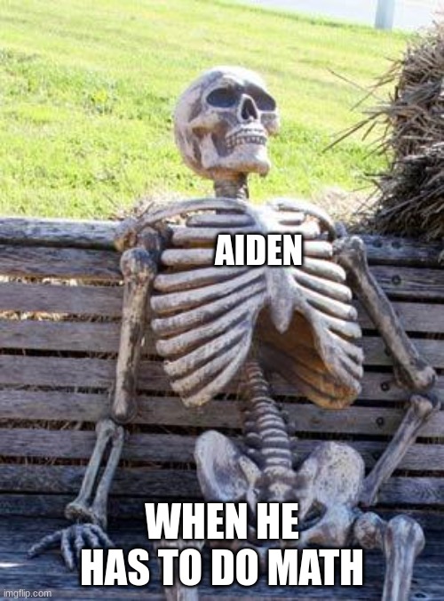 Waiting Skeleton | AIDEN; WHEN HE HAS TO DO MATH | image tagged in memes,waiting skeleton | made w/ Imgflip meme maker