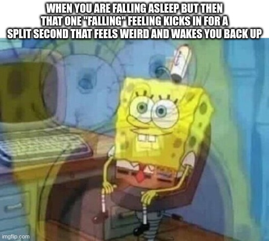 Please. Im not the only one that feels this. Do u? | WHEN YOU ARE FALLING ASLEEP BUT THEN THAT ONE "FALLING" FEELING KICKS IN FOR A SPLIT SECOND THAT FEELS WEIRD AND WAKES YOU BACK UP | image tagged in internal screaming,funny,memes,relatable,oh wow are you actually reading these tags,stop reading the tags | made w/ Imgflip meme maker