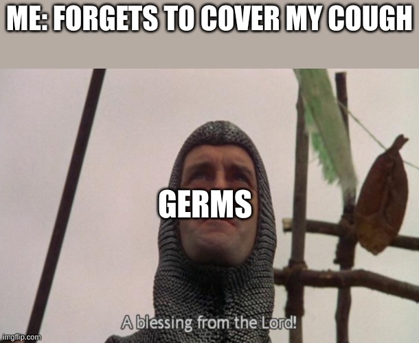 a-a-a-achoo! | ME: FORGETS TO COVER MY COUGH; GERMS | image tagged in a blessing from the lord | made w/ Imgflip meme maker