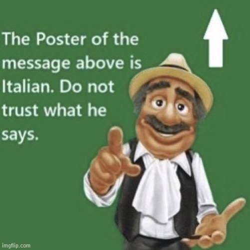 the post above me is italian | image tagged in the post above me is italian | made w/ Imgflip meme maker