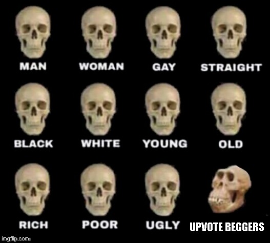 idiot skull | UPVOTE BEGGERS | image tagged in idiot skull | made w/ Imgflip meme maker