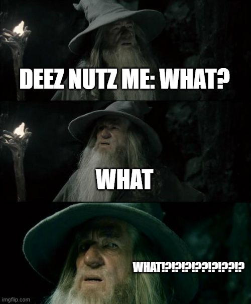 YES YES | DEEZ NUTZ ME: WHAT? WHAT; WHAT!?!?!?!??!?!??!? | image tagged in memes,confused gandalf | made w/ Imgflip meme maker