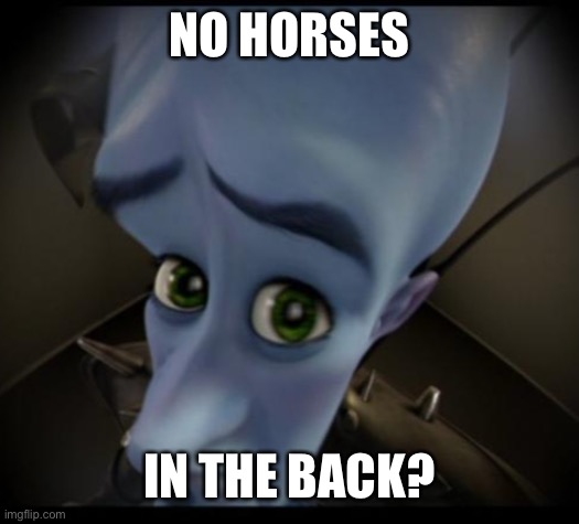 No Horses? | NO HORSES; IN THE BACK? | image tagged in no bitches | made w/ Imgflip meme maker