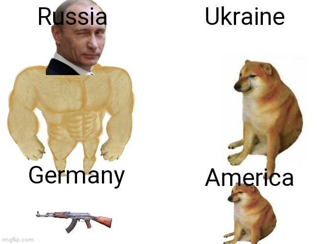 Buff Doge vs. Cheems Meme | Russia; Ukraine; Germany; America | image tagged in memes,buff doge vs cheems | made w/ Imgflip meme maker
