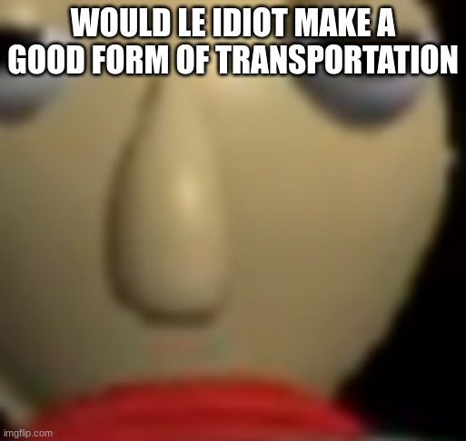 Baldi Staring | WOULD LE IDIOT MAKE A GOOD FORM OF TRANSPORTATION | image tagged in baldi staring | made w/ Imgflip meme maker