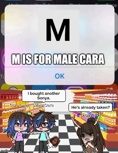 Holly's a friend. | M IS FOR MALE CARA | image tagged in iphone notification,pop up school,memes,love,spring break | made w/ Imgflip meme maker