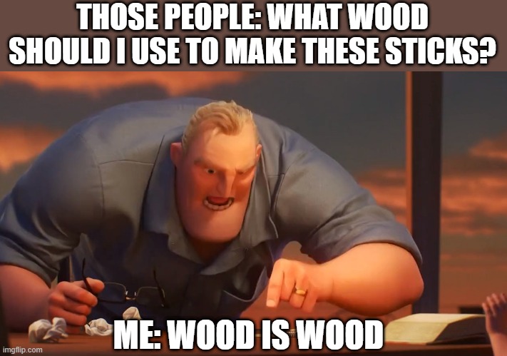 make a decision | THOSE PEOPLE: WHAT WOOD SHOULD I USE TO MAKE THESE STICKS? ME: WOOD IS WOOD | image tagged in memes,math is math,minecraft | made w/ Imgflip meme maker