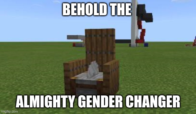 minecraft CBT chair | BEHOLD THE; ALMIGHTY GENDER CHANGER | image tagged in minecraft cbt chair | made w/ Imgflip meme maker