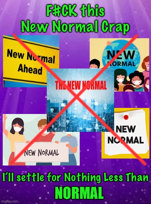 It was working — THEY mucked it up — Put it Back | F#CK this New Normal Crap; —————————————————; —————————————————; I’ll settle for Nothing Less Than; NORMAL | image tagged in memes,f this new normal,homie dont play that,kiss my ass you evil freaking globalists,we stand against you,we will come for you | made w/ Imgflip meme maker