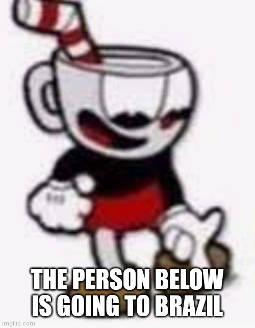 cuphead pointing down | THE PERSON BELOW IS GOING TO BRAZIL | image tagged in cuphead pointing down | made w/ Imgflip meme maker