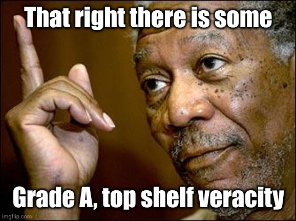 This Morgan Freeman | That right there is some Grade A, top shelf veracity | image tagged in this morgan freeman | made w/ Imgflip meme maker