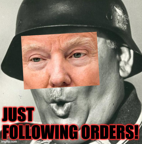 Sgt. Schultz | JUST
FOLLOWING ORDERS! | image tagged in sgt schultz | made w/ Imgflip meme maker