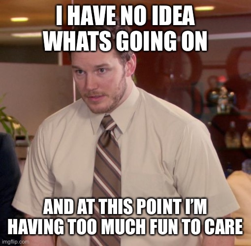 But at this point I'm too afraid to ask | I HAVE NO IDEA WHATS GOING ON; AND AT THIS POINT I’M HAVING TOO MUCH FUN TO CARE | image tagged in but at this point i'm too afraid to ask | made w/ Imgflip meme maker