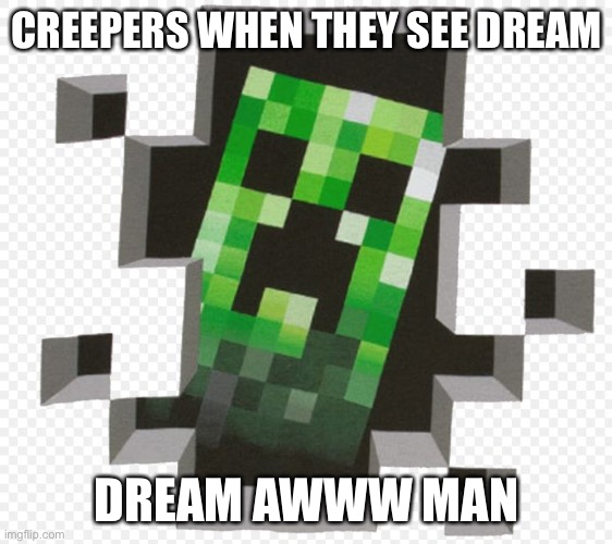 Dream awww man | CREEPERS WHEN THEY SEE DREAM; DREAM AWWW MAN | image tagged in minecraft creeper | made w/ Imgflip meme maker