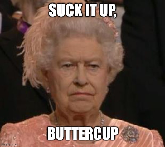 queen | SUCK IT UP, BUTTERCUP | image tagged in queen | made w/ Imgflip meme maker