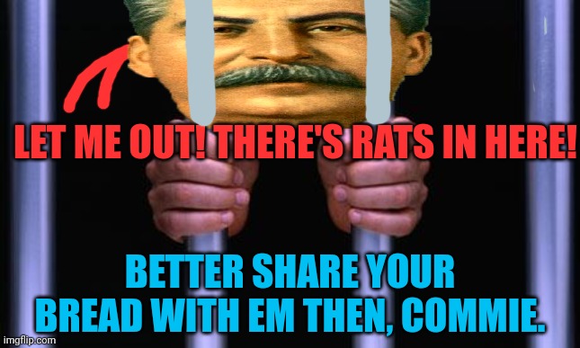 LET ME OUT! THERE'S RATS IN HERE! BETTER SHARE YOUR BREAD WITH EM THEN, COMMIE. | made w/ Imgflip meme maker