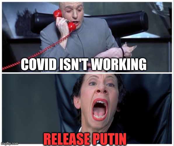 Trying Times |  COVID ISN'T WORKING; RELEASE PUTIN | image tagged in dr evil and frau yelling | made w/ Imgflip meme maker