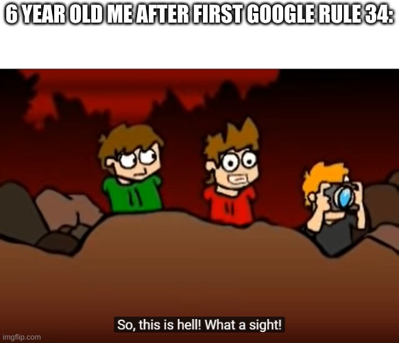 I don't know what media I saw that number in | 6 YEAR OLD ME AFTER FIRST GOOGLE RULE 34: | image tagged in so this is hell,memes | made w/ Imgflip meme maker
