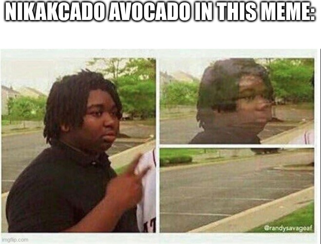 Black guy disappearing | NIKAKCADO AVOCADO IN THIS MEME: | image tagged in black guy disappearing | made w/ Imgflip meme maker