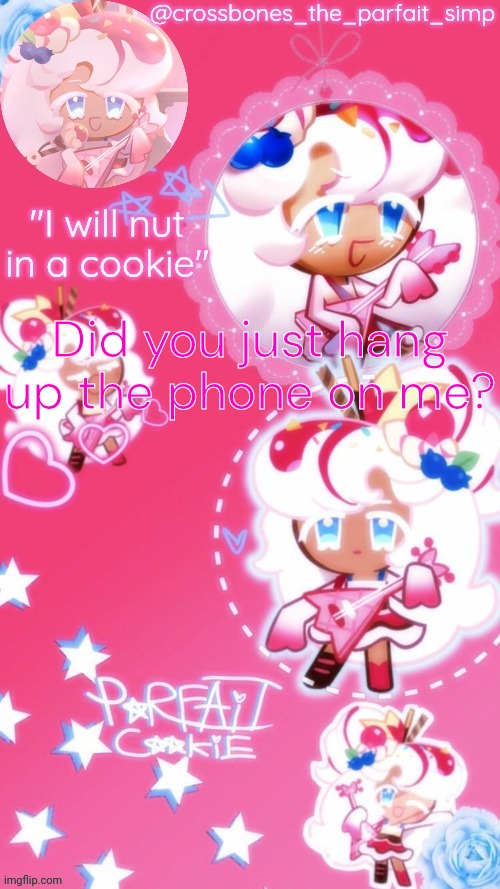 Parfait cookie temp ty sayore | Did you just hang up the phone on me? | image tagged in parfait cookie temp ty sayore | made w/ Imgflip meme maker