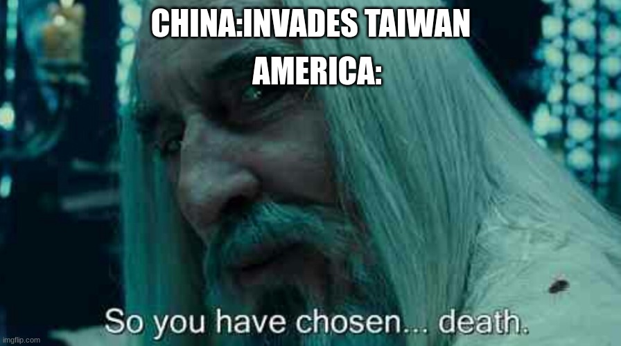 Invasion of Taiwan | AMERICA:; CHINA:INVADES TAIWAN | image tagged in so you have chosen death | made w/ Imgflip meme maker